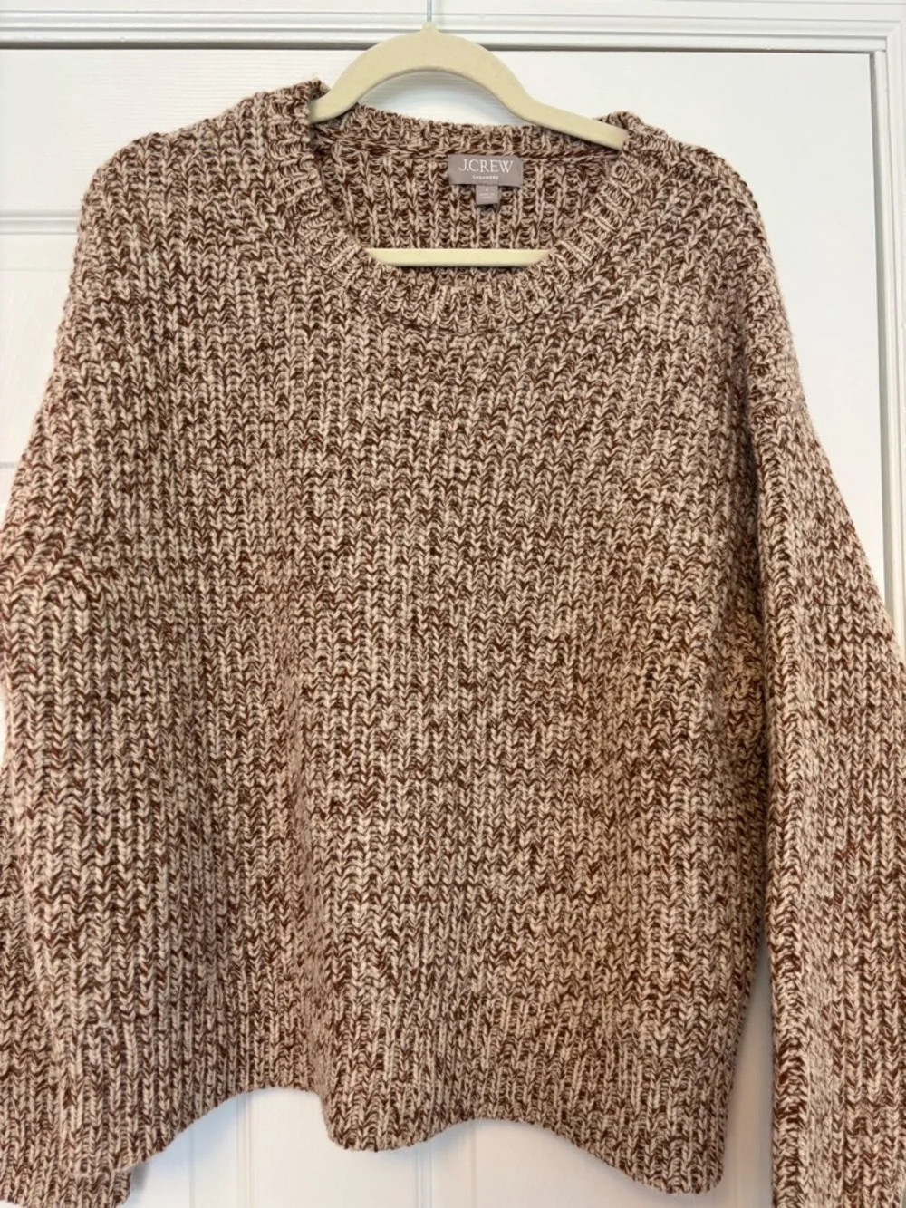J.Crew 100% Cashmere Marled Fisherman Crewneck Sweater Men’s Small Oatmeal Brown